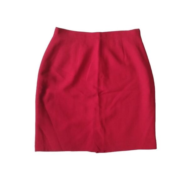 Vintage Casual Corner Bright Red Classic Above Knee Length Pure Wool Mark Skirt - Picture 1 of 15